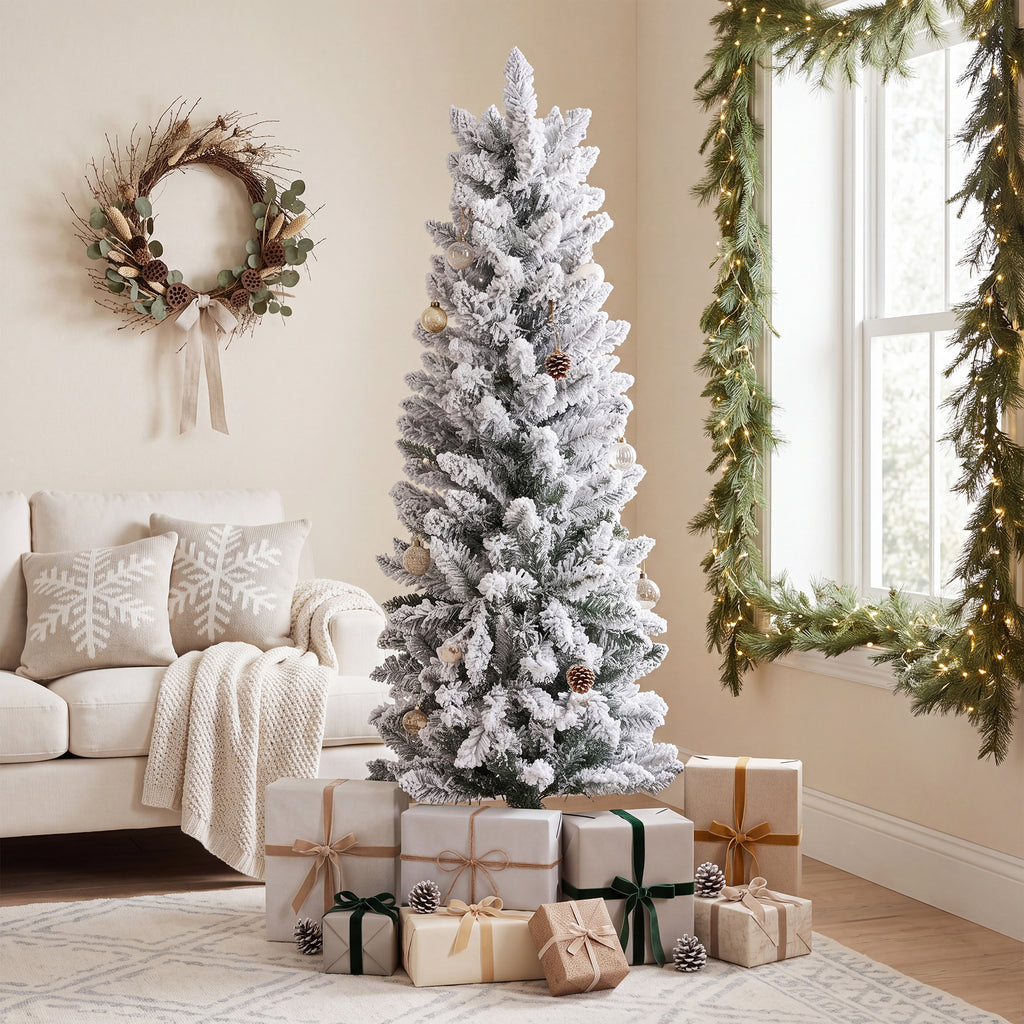 JIOABL Pre-Lit Fraser Fir Pencil Artificial Christmas Tree, Premium Multicolor LED Lights