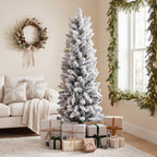 JIOABL Pre-Lit Fraser Fir Pencil Artificial Christmas Tree, Premium Multicolor LED Lights