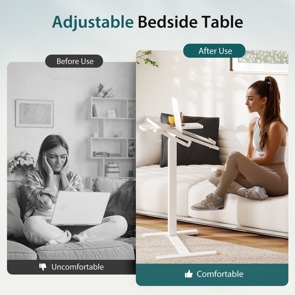 JIOABL Adjustable Overbed Bedside Table with Hidden Wheels for Hospital