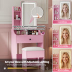 JIOABL 24" Vanity Desk with Mirror, LED Makeup Vanity with 3 Light Modes & Power Outlet, Storage Drawers & Stool, Dressing Table for Bedroom