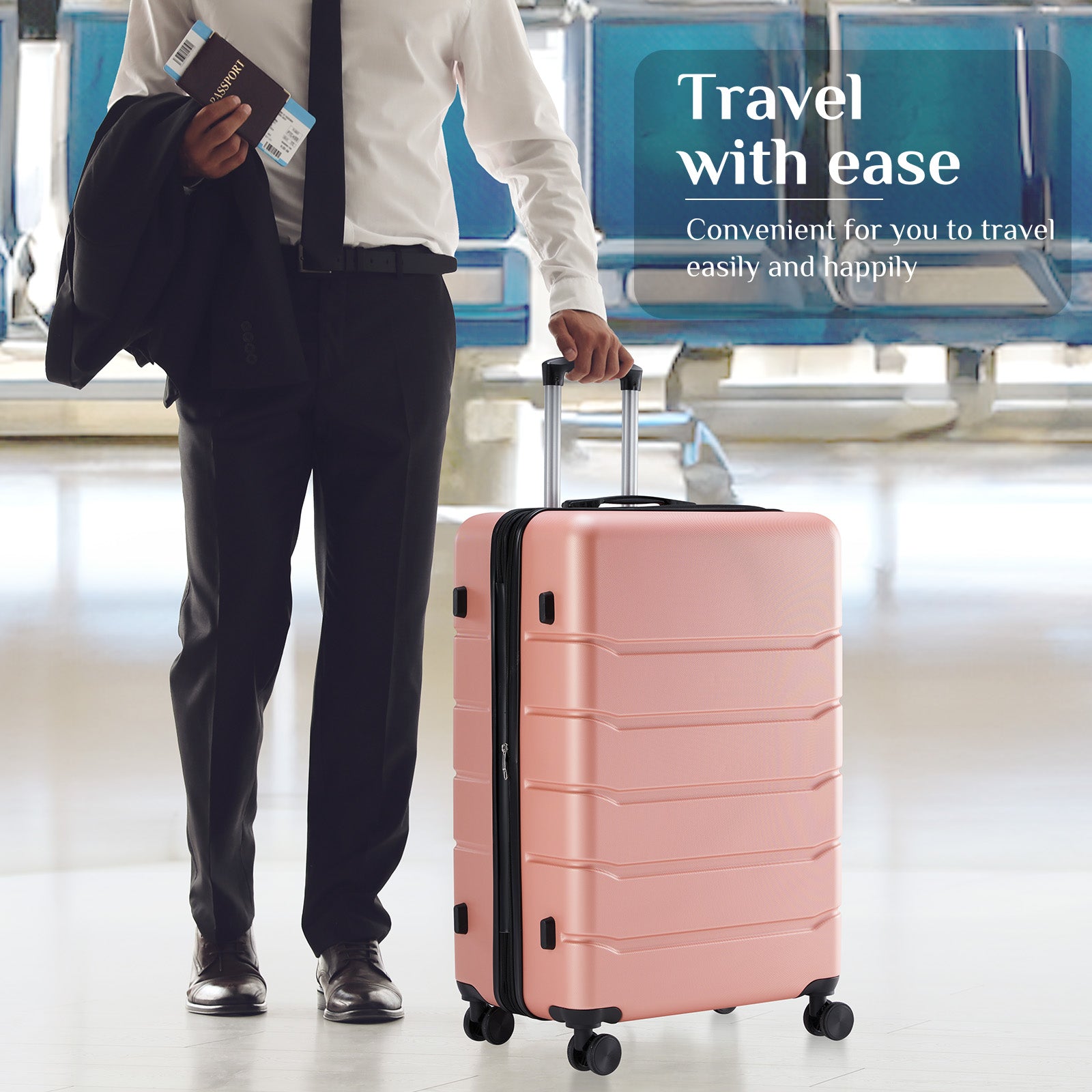 JIOABL Carry on Luggage, Hard Shell ABS Suitcase with Double Spinner Wheels, Lightweight Expandable Rolling Suit Case with TSA Lock