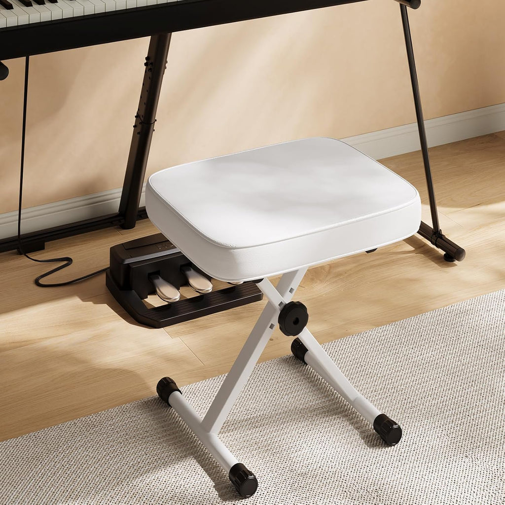 JIOABL Adjustable Piano Bench, X-Frame Music Stool with Padded Seat, Steel Frame, Cushion for Piano Keyboard Stand