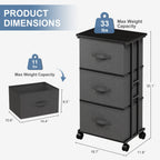 JIOABL Dresser Storage with 3 Drawers, Fabric Tower, Vertical Storage Unit with Wheels & Adjustable Handles for Bedroom, Closet, Office