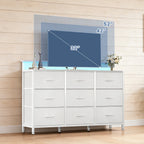 JIOABL TV Stand with  Fabric Drawers & Power Outlet, LED TV Console with USB & Type-C, Storage Dresser for Living Room