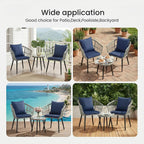 JIOABL Outdoor Bistro Set, Wicker Chairs & Glass Top Table for Patio, Balcony, Porch, Backyard