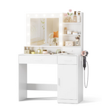 JIOABL Dressing Table with Mirror and Light, Adjustable Brightness Dressing Table with Drawers and Storage Shelves, White