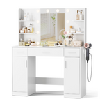JIOABL Dressing Table with Mirror and Light, Adjustable Brightness Dressing Table with Drawers and Storage Shelves, White