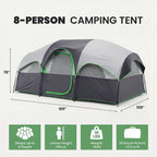 JIOABL 8 Person Camping Tent with Room Divider, Waterproof Polyester, Easy Setup, Portable with Carry Bag, Stakes & Ropes for Outdoor Camping
