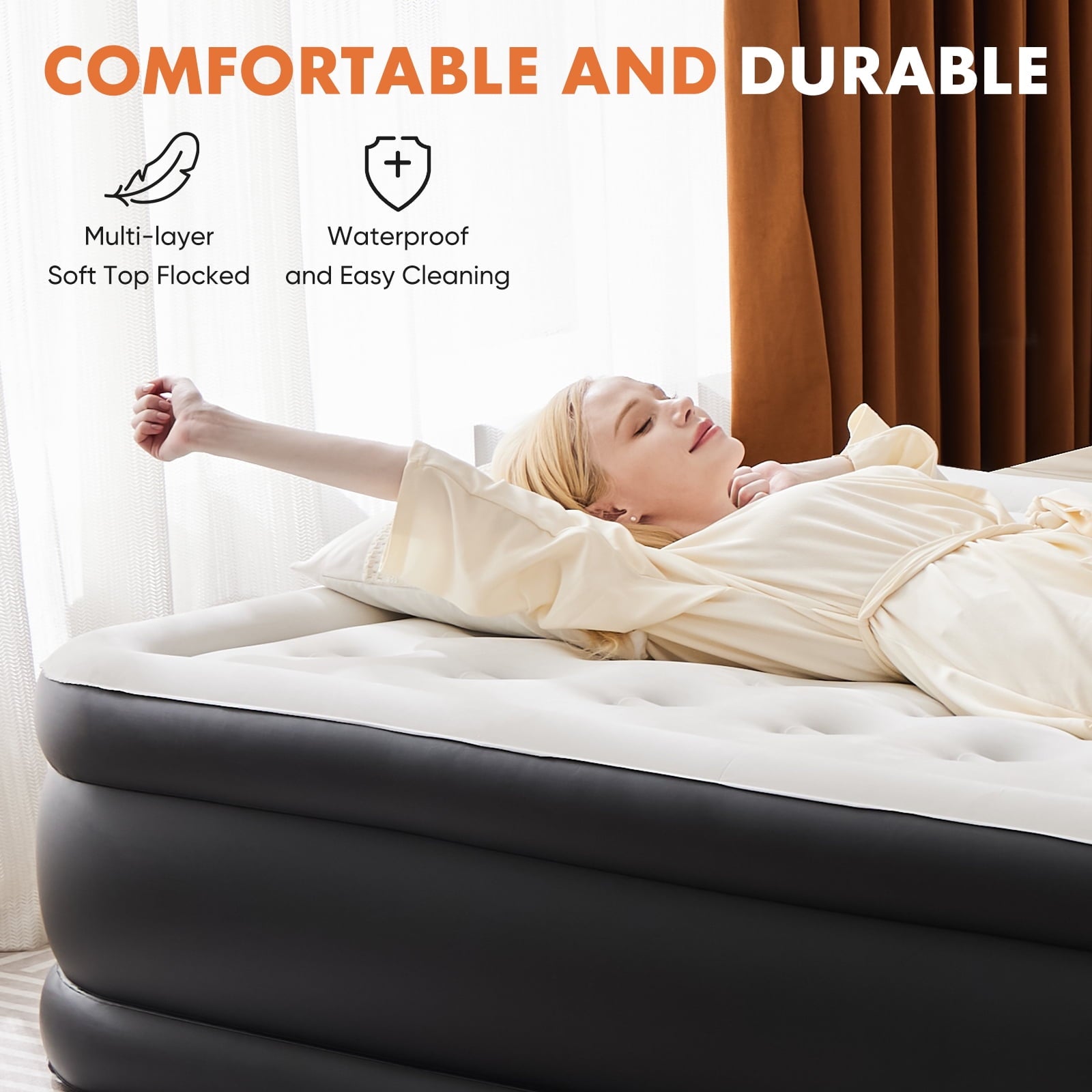 JIOABL  Air Mattress, Portable Low Noise Colchone Inflable with Built in Pump, Maximum Weight Capacity 600 lbs Air Bed for Camping, Beach, Outdoor