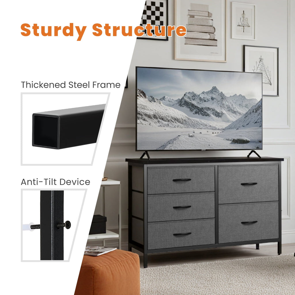 JIOABL 5-Drawer Dresser with Drawer Organizers for Bedroom, Living Room, or Closet