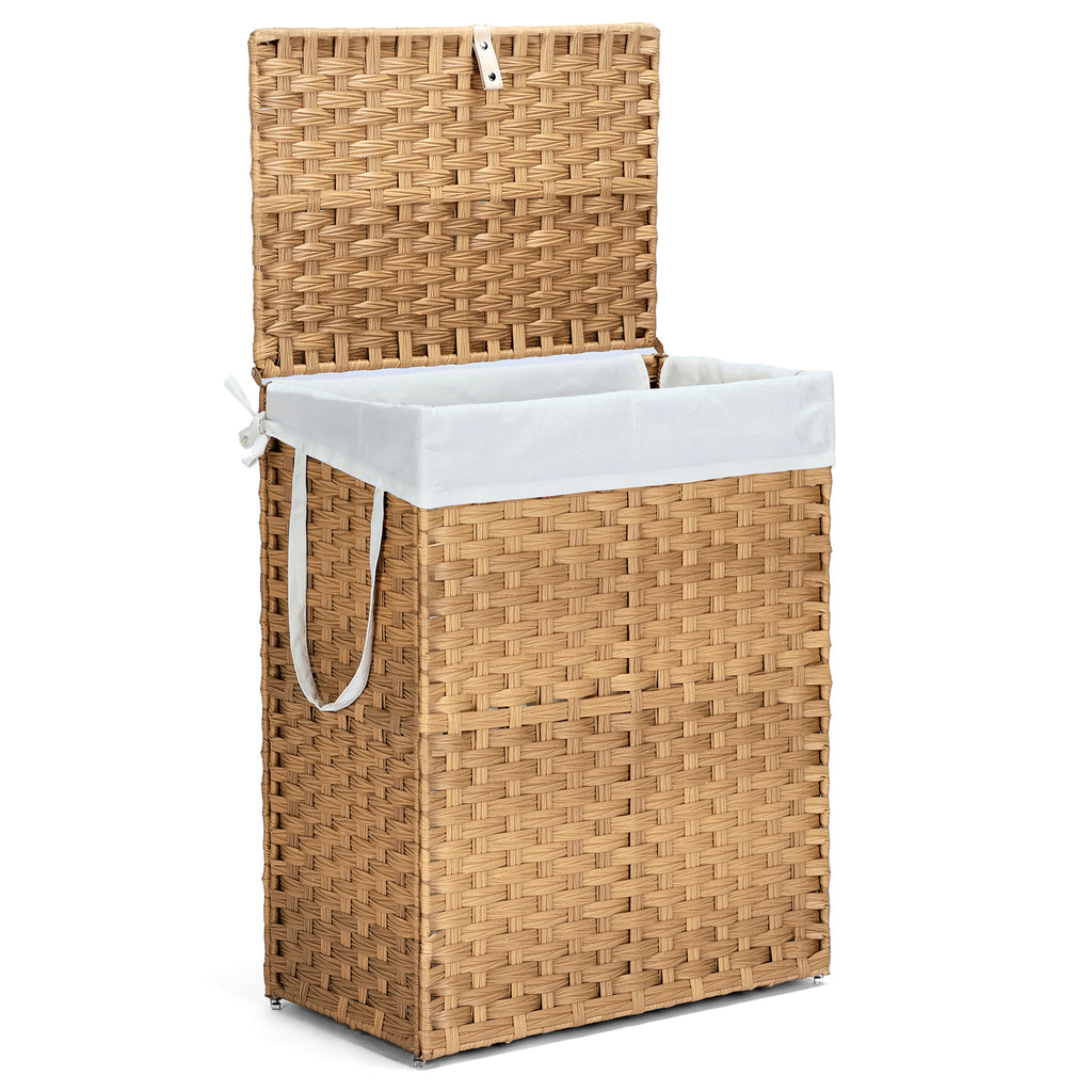 JIOABL Laundry Hamper with Lid, Clothes Hamper with Removable Liner Bags, Synthetic Rattan Laundry Basket for Clothes Toys in Bathroom Bedroom