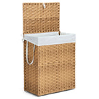 JIOABL Laundry Hamper with Lid, Clothes Hamper with Removable Liner Bags, Synthetic Rattan Laundry Basket for Clothes Toys in Bathroom Bedroom