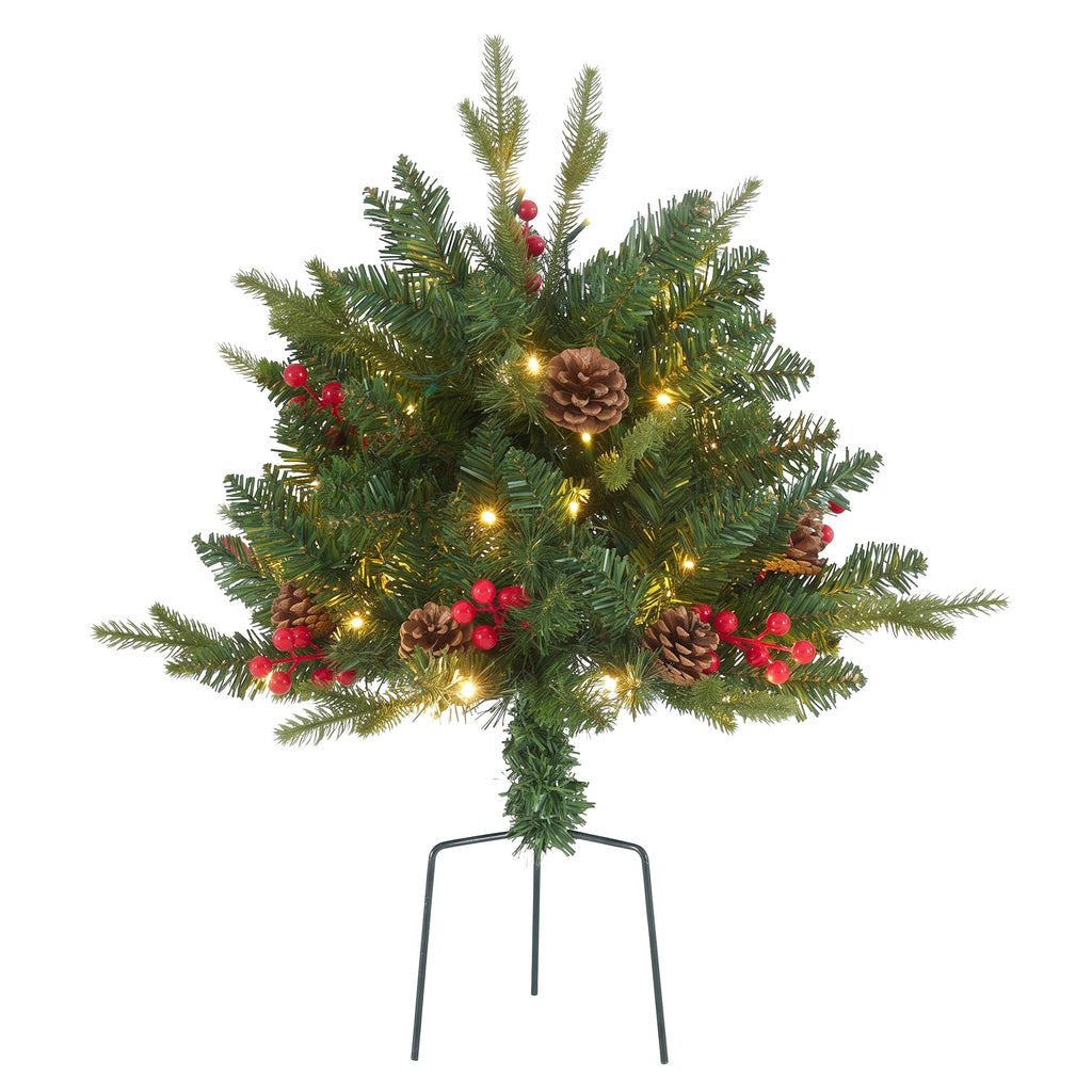 JIOABL Lighted Christmas Urn Filler, 24 in Artificial Pine Branches with 50 Warm White LEDs, 8 Modes and Timer, Indoor Outdoor Decor