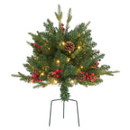 JIOABL Lighted Christmas Urn Filler, 24 in Artificial Pine Branches with 50 Warm White LEDs, 8 Modes and Timer, Indoor Outdoor Decor