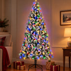 JIOABL Flocked Pre-lit Artificial Christmas Tree with Premium Multicolor Lights