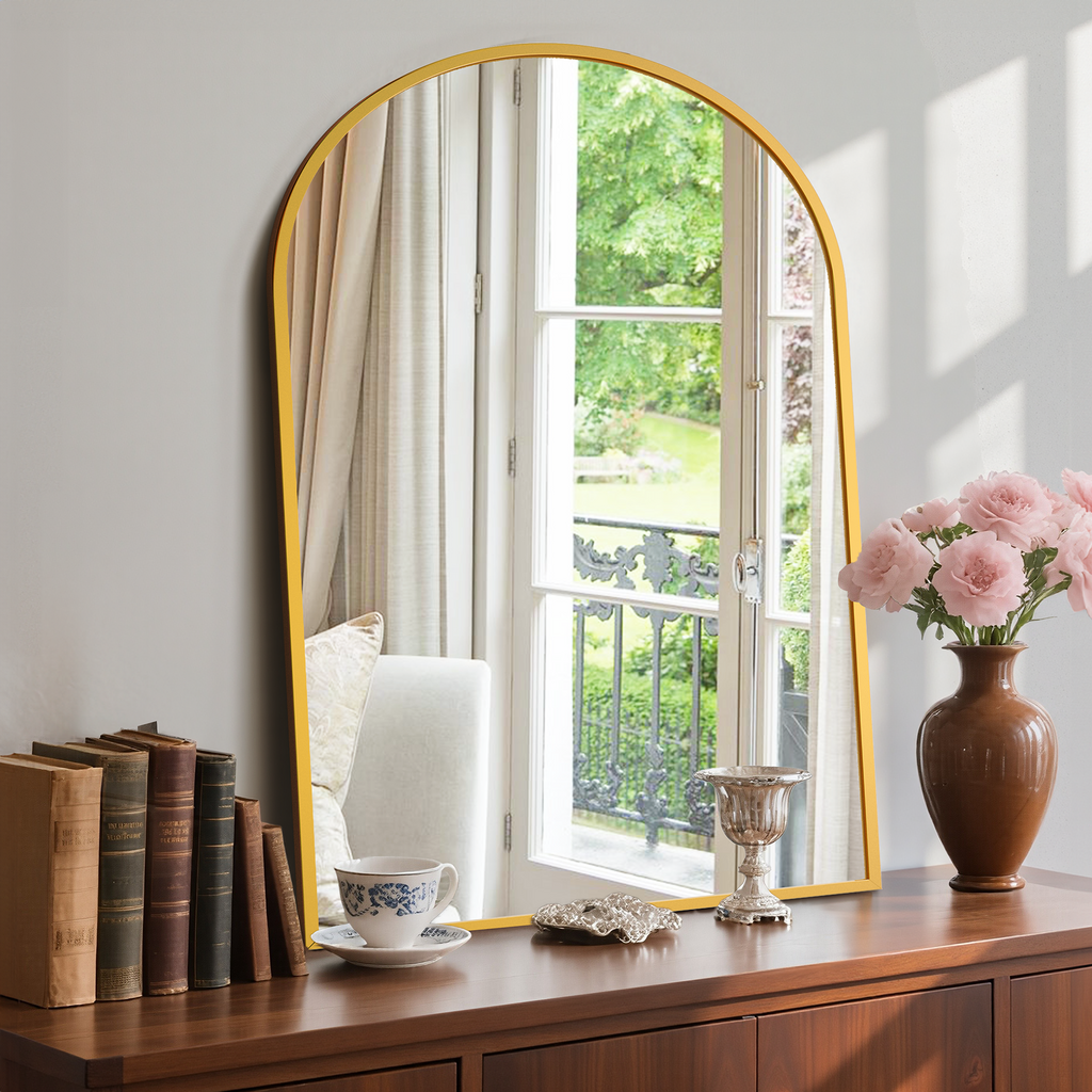 JIOABL Arched Shatterproof Bathroom Mirror, Tempered Glass, 2 Sided Anti-Rust for Vanity Wall Decor,