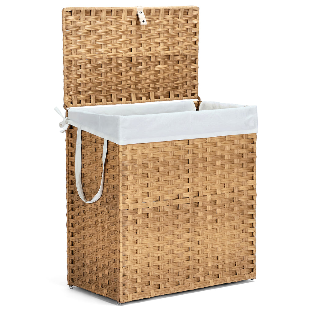 JIOABL Laundry Hamper with Lid, Clothes Hamper with Removable Liner Bags, Synthetic Rattan Laundry Basket for Clothes Toys in Bathroom Bedroom