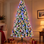 JIOABL Flocked Pre-lit Artificial Christmas Tree with Premium Multicolor Lights