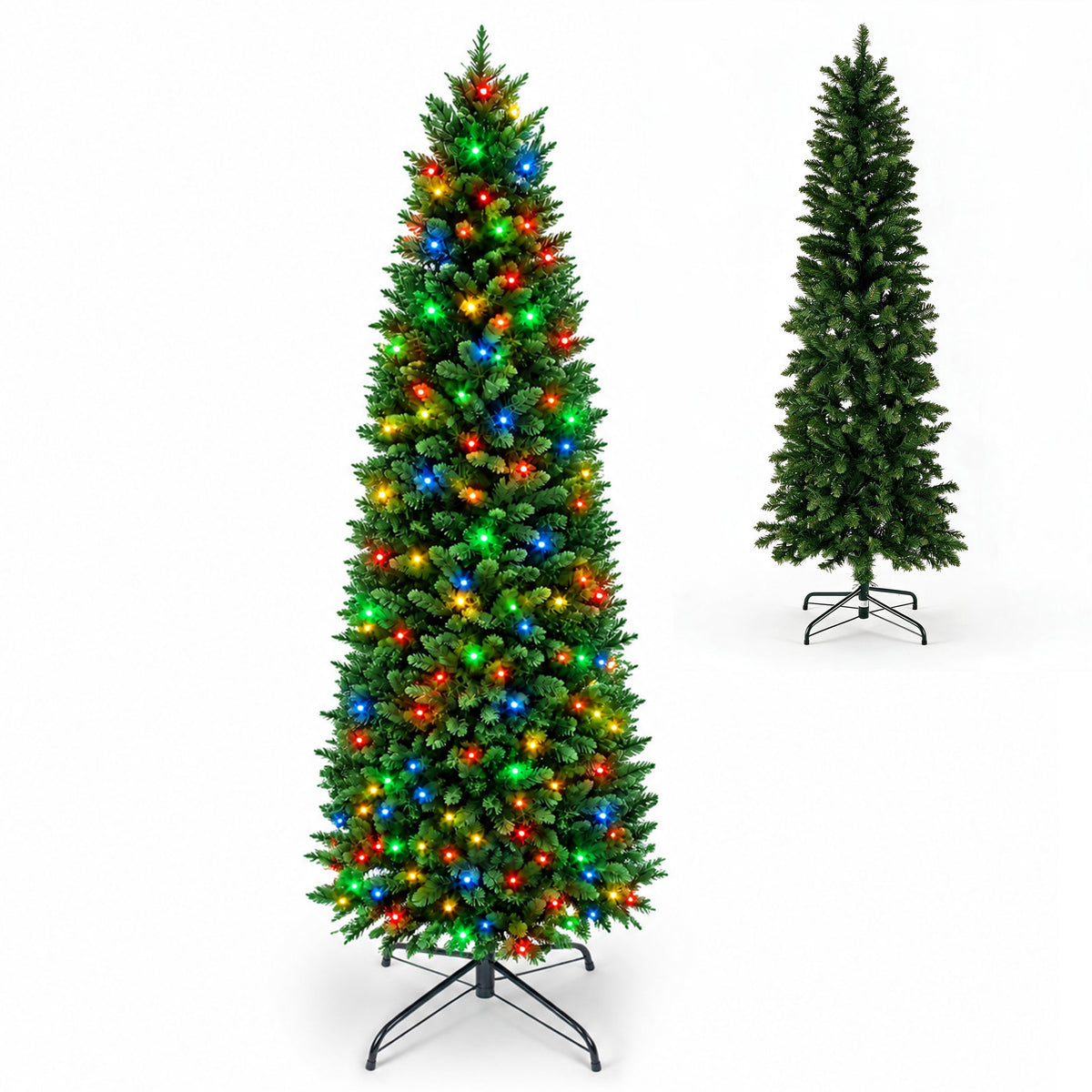 JIOABL Pre-Lit Fraser Fir Pencil Artificial Christmas Tree, Premium Multicolor LED Lights