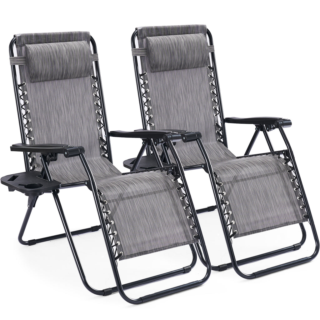 JIOABL 2pcs Adjustable Zero Gravity Chair with Pillow and Cup Holder,Patio Outdoor Foldable Lawn Lounge Chairs, Metal
