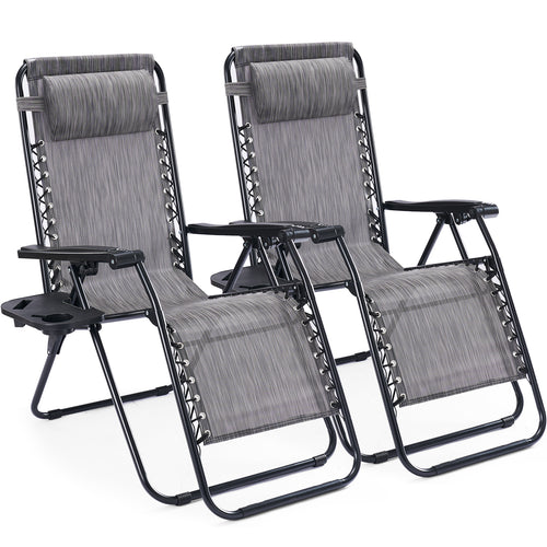 JIOABL 2pcs Adjustable Zero Gravity Chair with Pillow and Cup Holder,Patio Outdoor Foldable Lawn Lounge Chairs, Metal