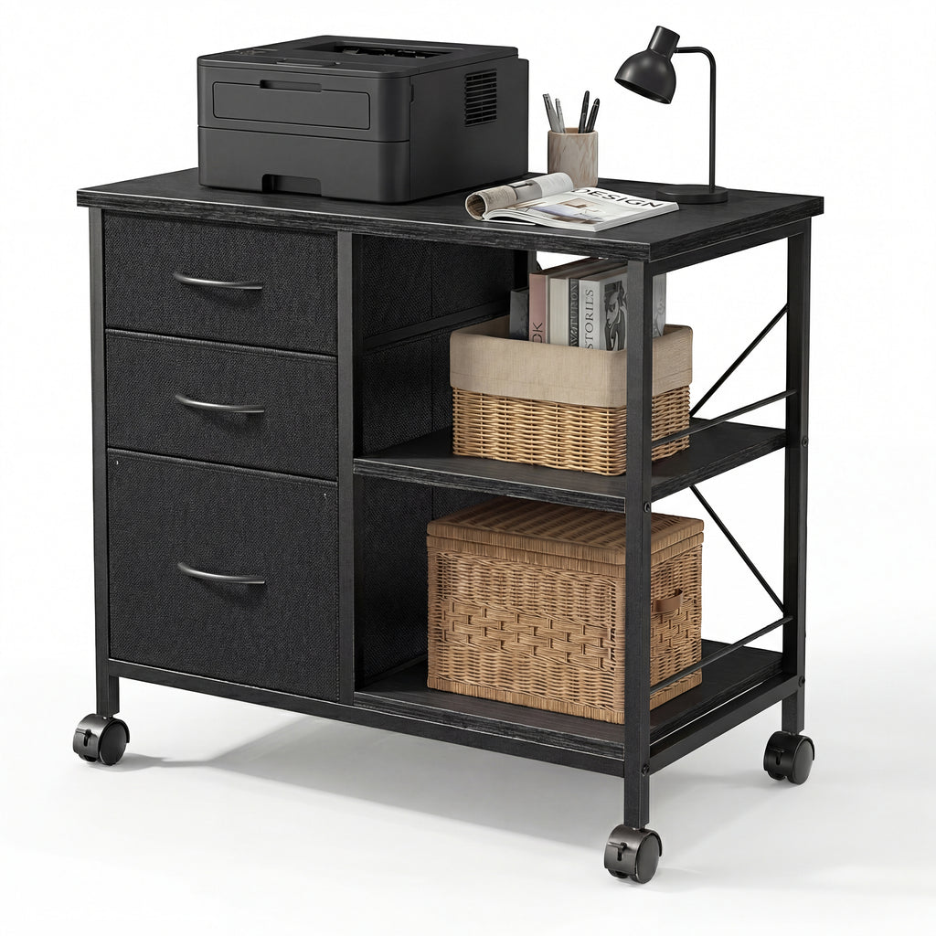 JIOABL 3-Drawer Mobile File Cabinet - Stylish Rolling Storage Solution with Open Shelf for Home Office