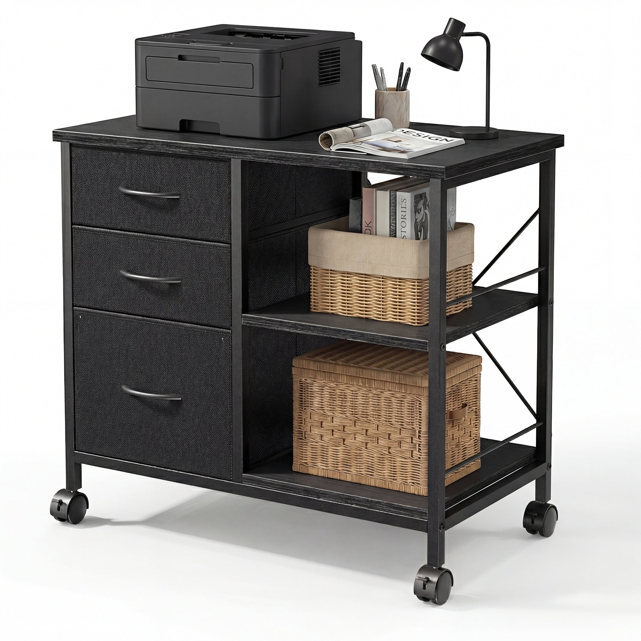 JIOABL 3-Drawer Mobile File Cabinet - Stylish Rolling Storage Solution with Open Shelf for Home Office