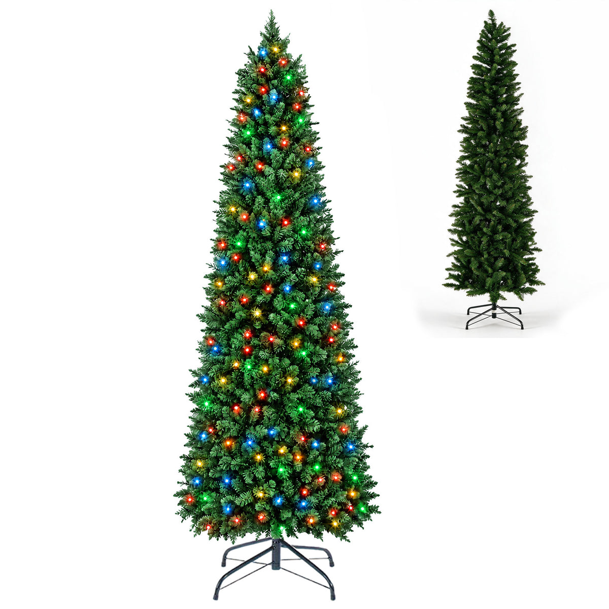 JIOABL Pre-Lit Fraser Fir Pencil Artificial Christmas Tree, Premium Multicolor LED Lights