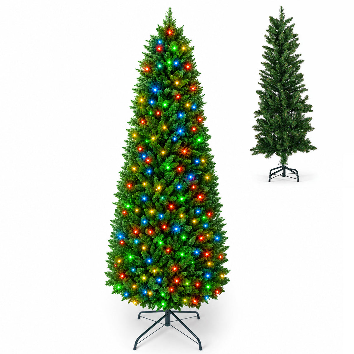 JIOABL Pre-Lit Fraser Fir Pencil Artificial Christmas Tree, Premium Multicolor LED Lights