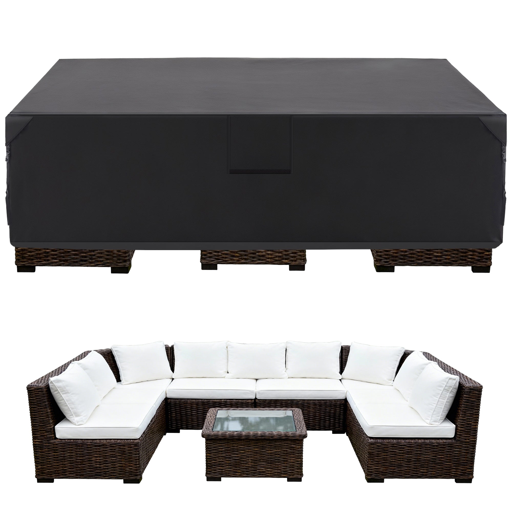 JIOABL 108" 600D Oxford Fabric Outdoor Furniture Cover - PVC-Coated, Waterproof & UV-Resistant for Sectional & Rectangular Patio Sets, Snap-Button Closure