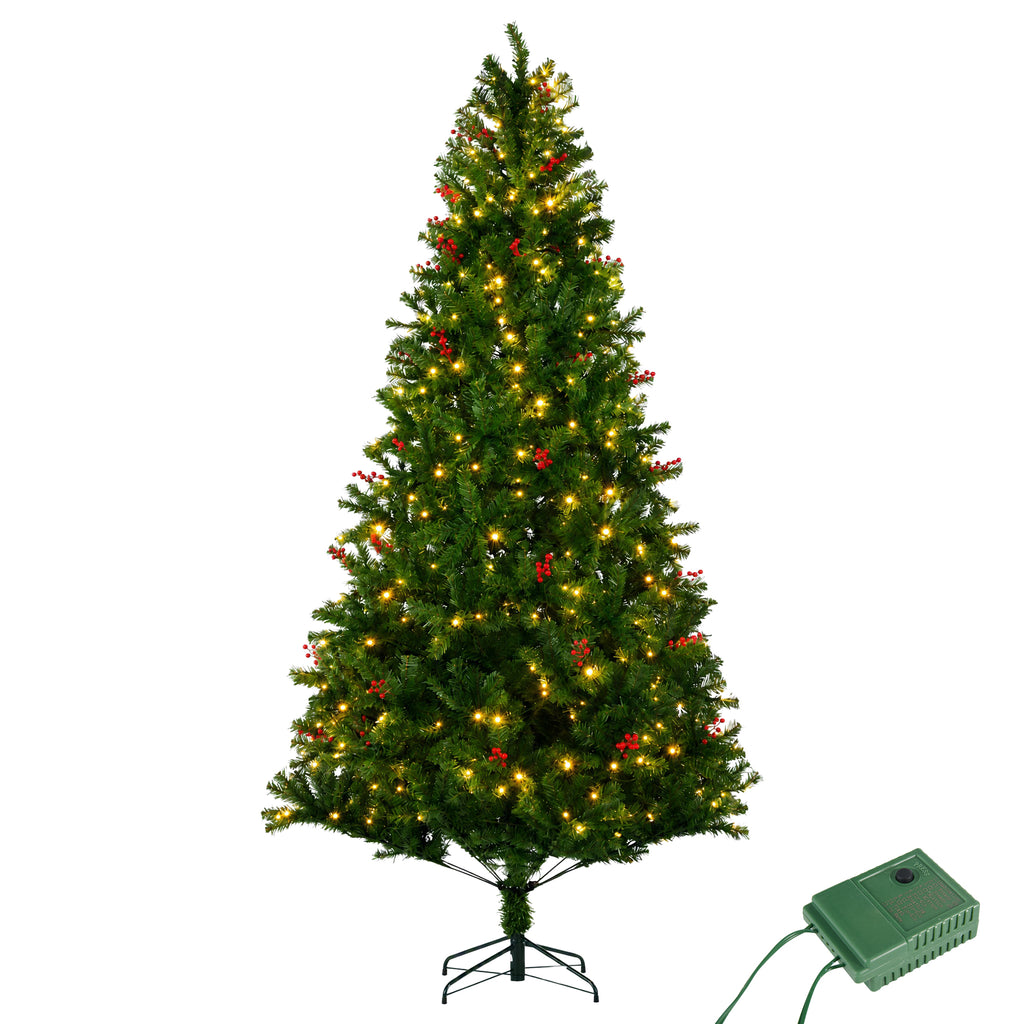 JIOABL Pre-Lit Artificial Spruce Christmas Tree, Pre-Decorated with Pinecones & Berries, Sturdy Metal Stand Base