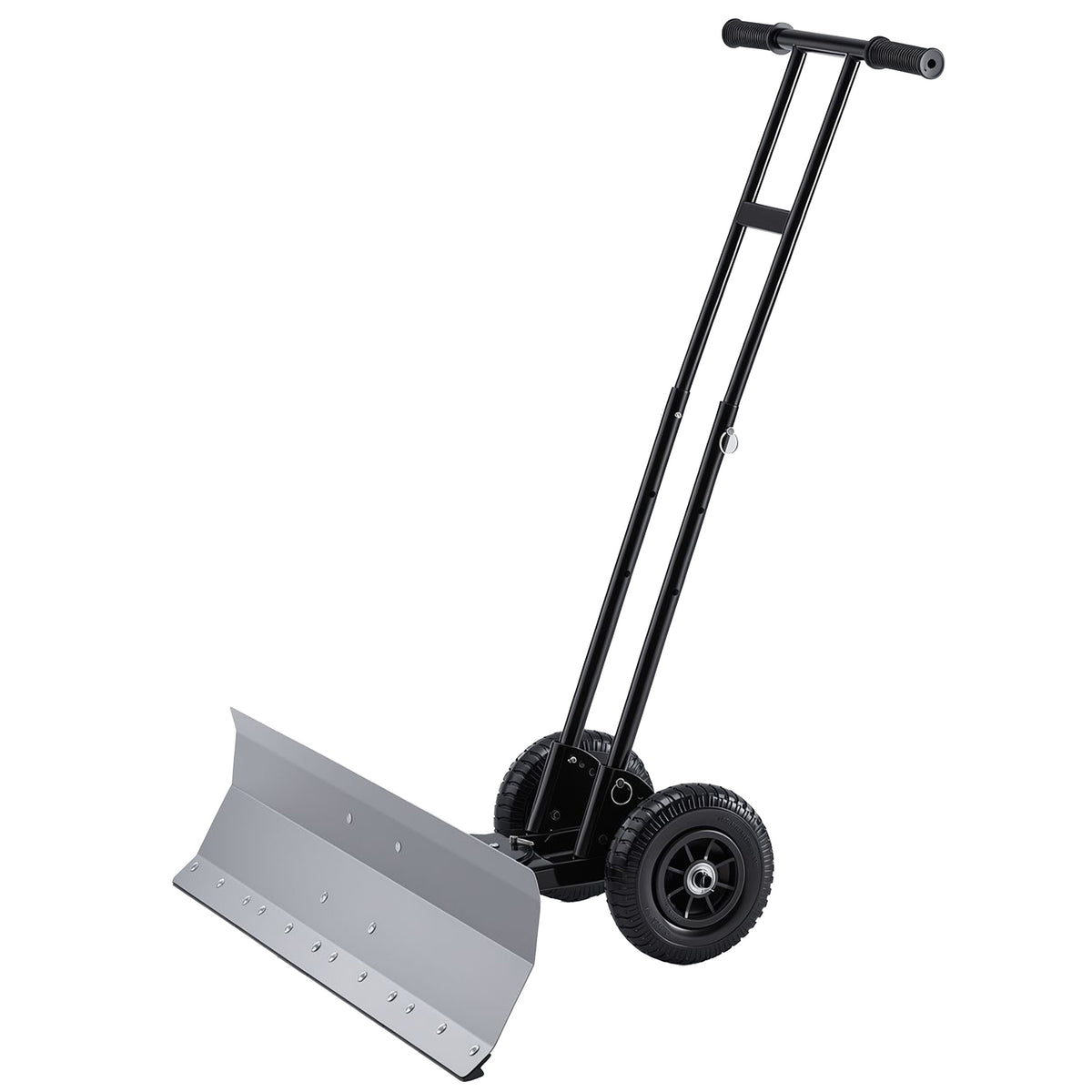 JIOABL 36 inch Snow Pusher with Wheels, Galvanized Steel Snow Plow, Adjustable Blade Angle & Handle for Driveway, Sidewalk & Walkway