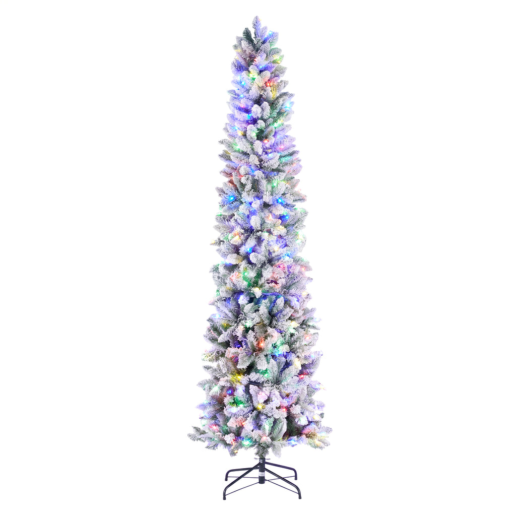 JIOABL Pre-Lit Fraser Fir Pencil Artificial Christmas Tree, Premium Multicolor LED Lights