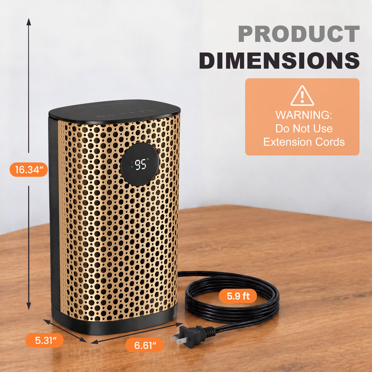 JIOABL Square Desktop Heater | 1500W, 5 Working Modes, 70° Oscillation, Quiet, Tip-Over and Overheat Safety Protection
