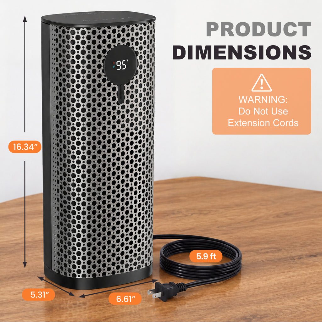 JIOABL Square Desktop Heater | 1500W, 5 Working Modes, 70° Oscillation, Quiet, Tip-Over and Overheat Safety Protection