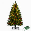 JIOABL Pre-Lit Artificial Spruce Christmas Tree, Pre-Decorated with Pinecones & Berries, Sturdy Metal Stand Base