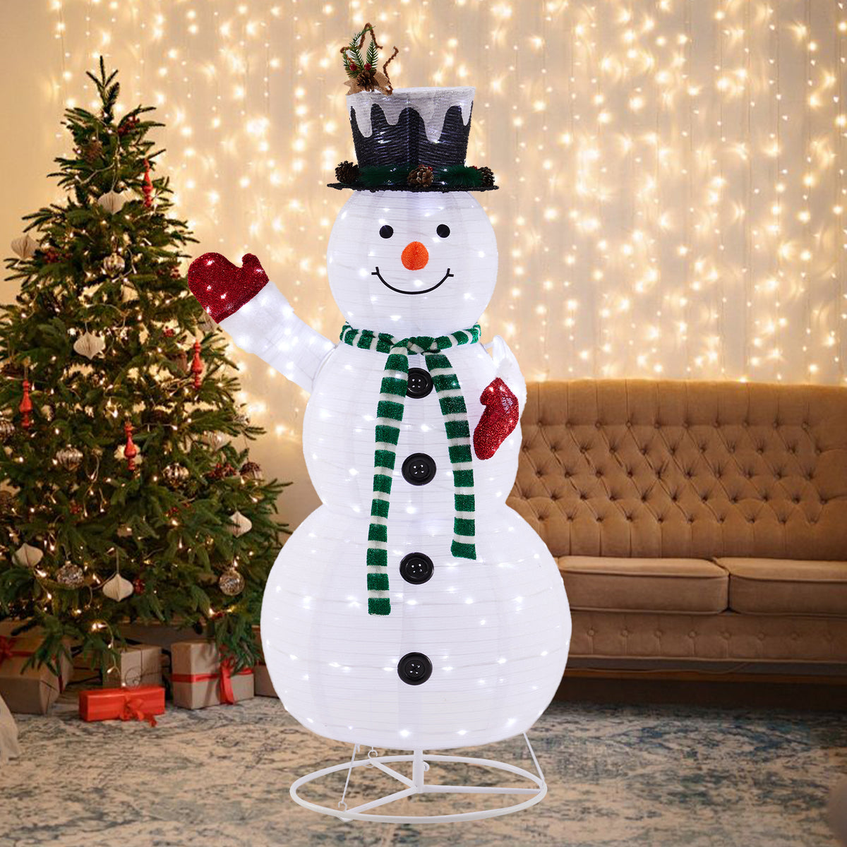 JIOABL 5ft Lighted Snowman, Large Outdoor Christmas Decoration with 200 LED Lights, Multicolored Scarf and Hat