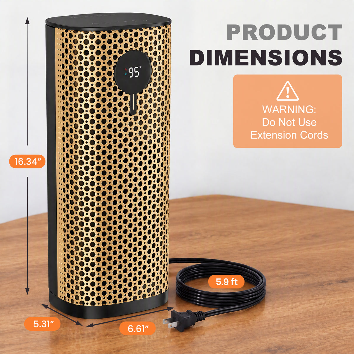 JIOABL Square Desktop Heater | 1500W, 5 Working Modes, 70° Oscillation, Quiet, Tip-Over and Overheat Safety Protection