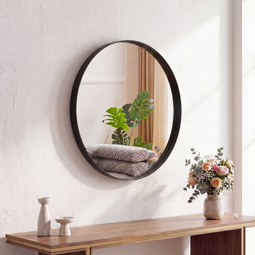 JIOABL Fluted Round Wall Mirror, HD Crystal Clear Bright Reflection with Premium Aluminum Alloy Frame, Hallway, Living Room, Bathroom