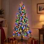 JIOABL Flocked Pre-lit Artificial Christmas Tree with Premium Multicolor Lights