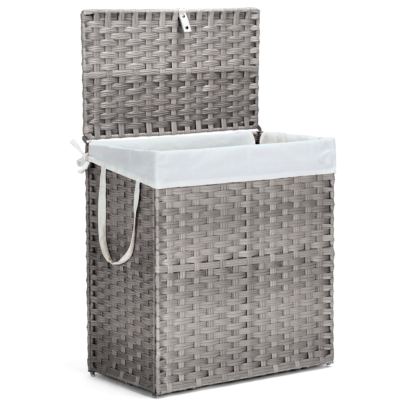 JIOABL Laundry Hamper with Lid, Clothes Hamper with Removable Liner Bags, Synthetic Rattan Laundry Basket for Clothes Toys in Bathroom Bedroom