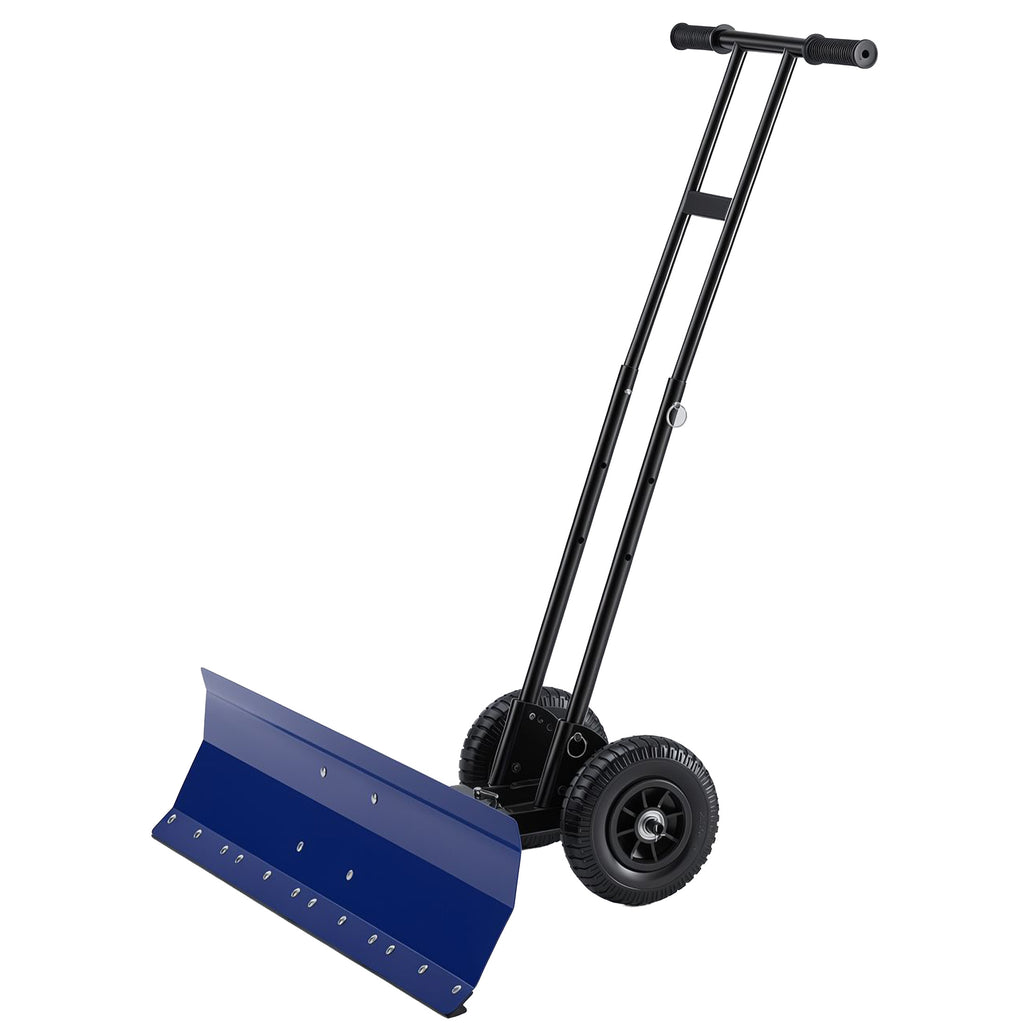JIOABL 36 inch Snow Pusher with Wheels, Galvanized Steel Snow Plow, Adjustable Blade Angle & Handle for Driveway, Sidewalk & Walkway