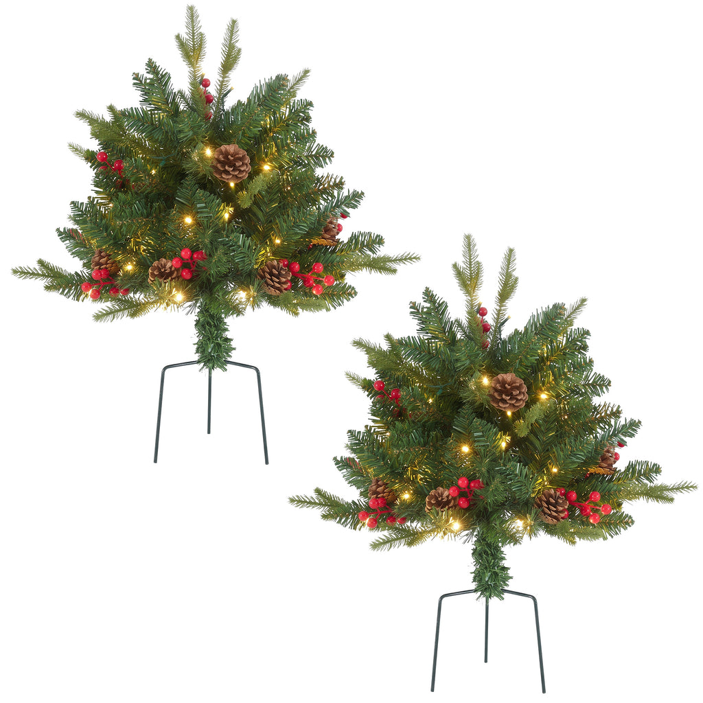 JIOABL Lighted Christmas Urn Filler, 24 in Artificial Pine Branches with 50 Warm White LEDs, 8 Modes and Timer, Indoor Outdoor Decor