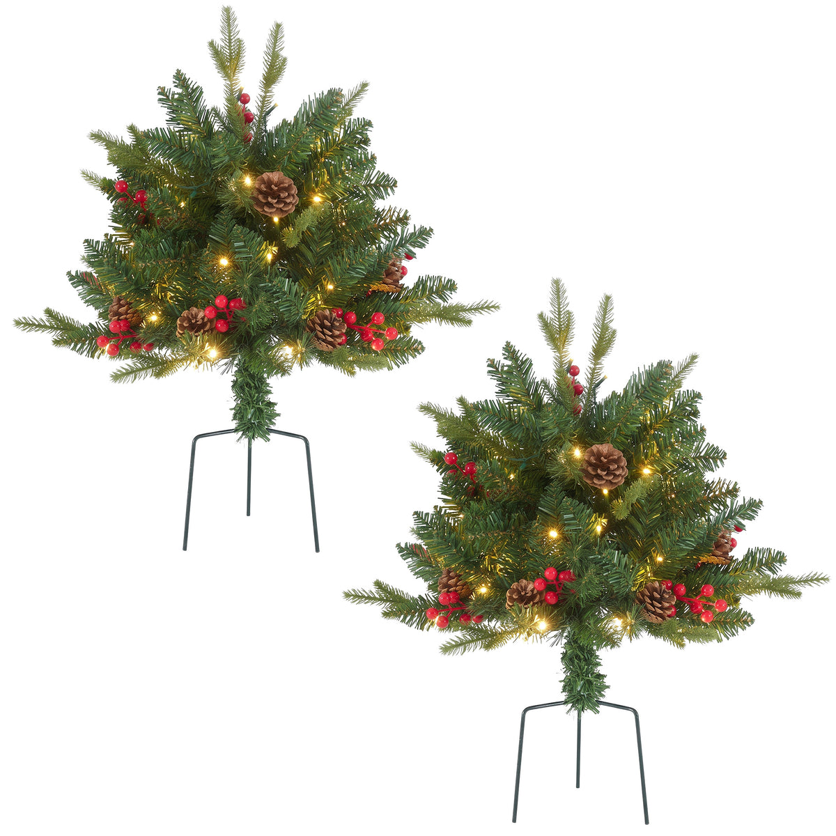 JIOABL Lighted Christmas Urn Filler, 24 in Artificial Pine Branches with 50 Warm White LEDs, 8 Modes and Timer, Indoor Outdoor Decor