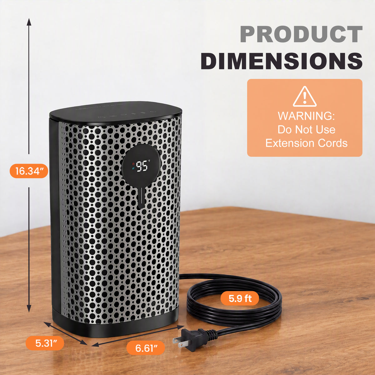 JIOABL Square Desktop Heater | 1500W, 5 Working Modes, 70° Oscillation, Quiet, Tip-Over and Overheat Safety Protection