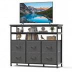 JIOABL TV Stand with 6 Fabric Drawers & Power Outlet, LED TV Console with USB & Type-C, Storage Dresser for Living Room