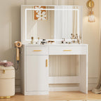 JIOABL Dressing Table with Mirror and Light, Adjustable Brightness Dressing Table with Drawers and Storage Shelves, White