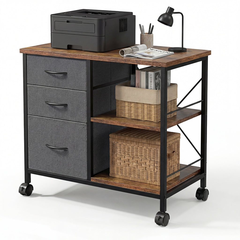 JIOABL 3-Drawer Mobile File Cabinet - Stylish Rolling Storage Solution with Open Shelf for Home Office