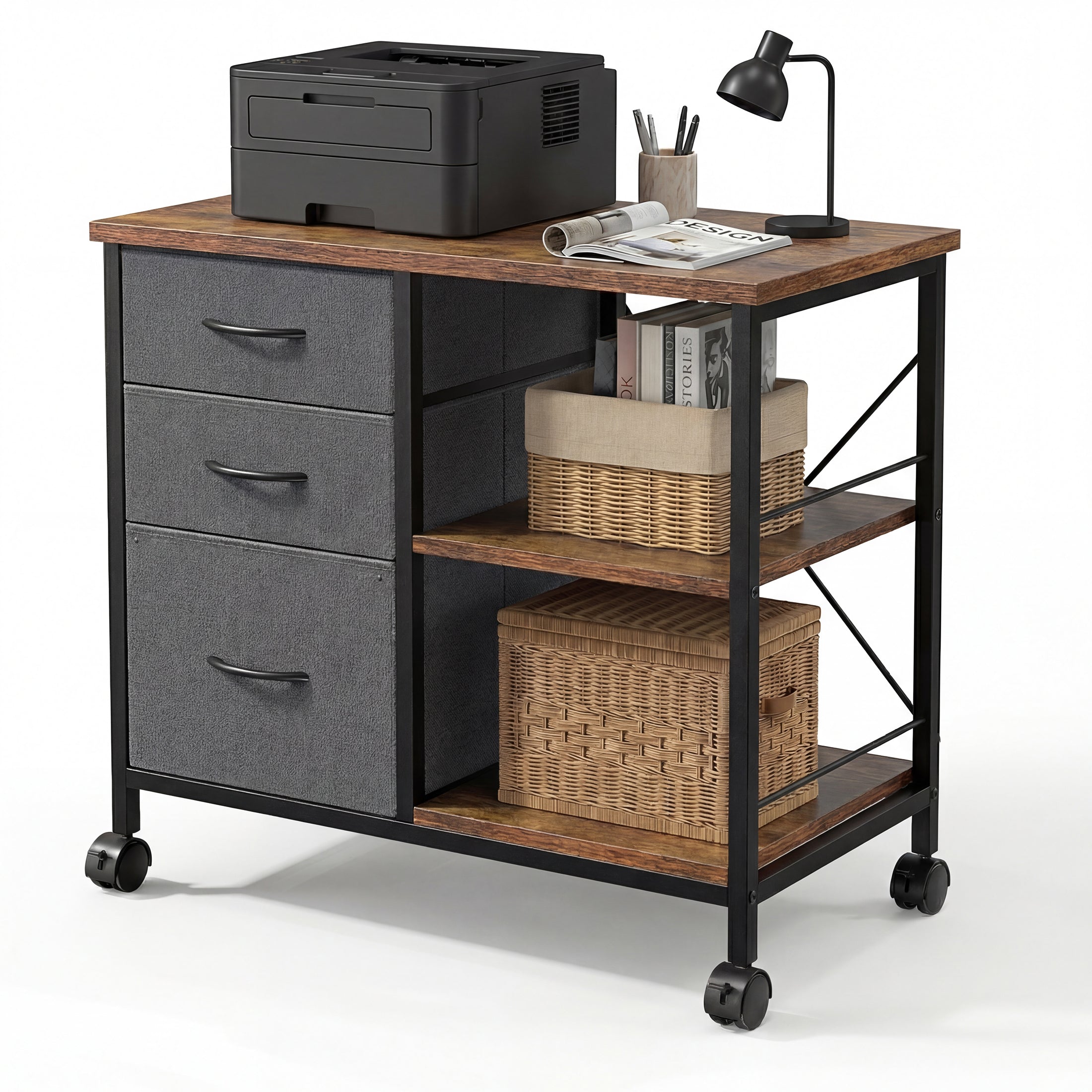 JIOABL 3-Drawer Mobile File Cabinet - Stylish Rolling Storage Solution with Open Shelf for Home Office