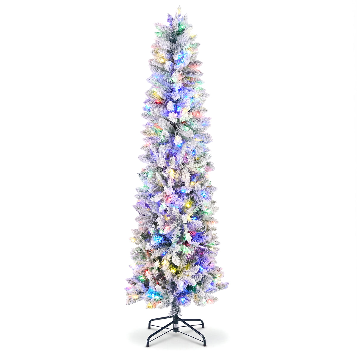JIOABL Pre-Lit Fraser Fir Pencil Artificial Christmas Tree, Premium Multicolor LED Lights